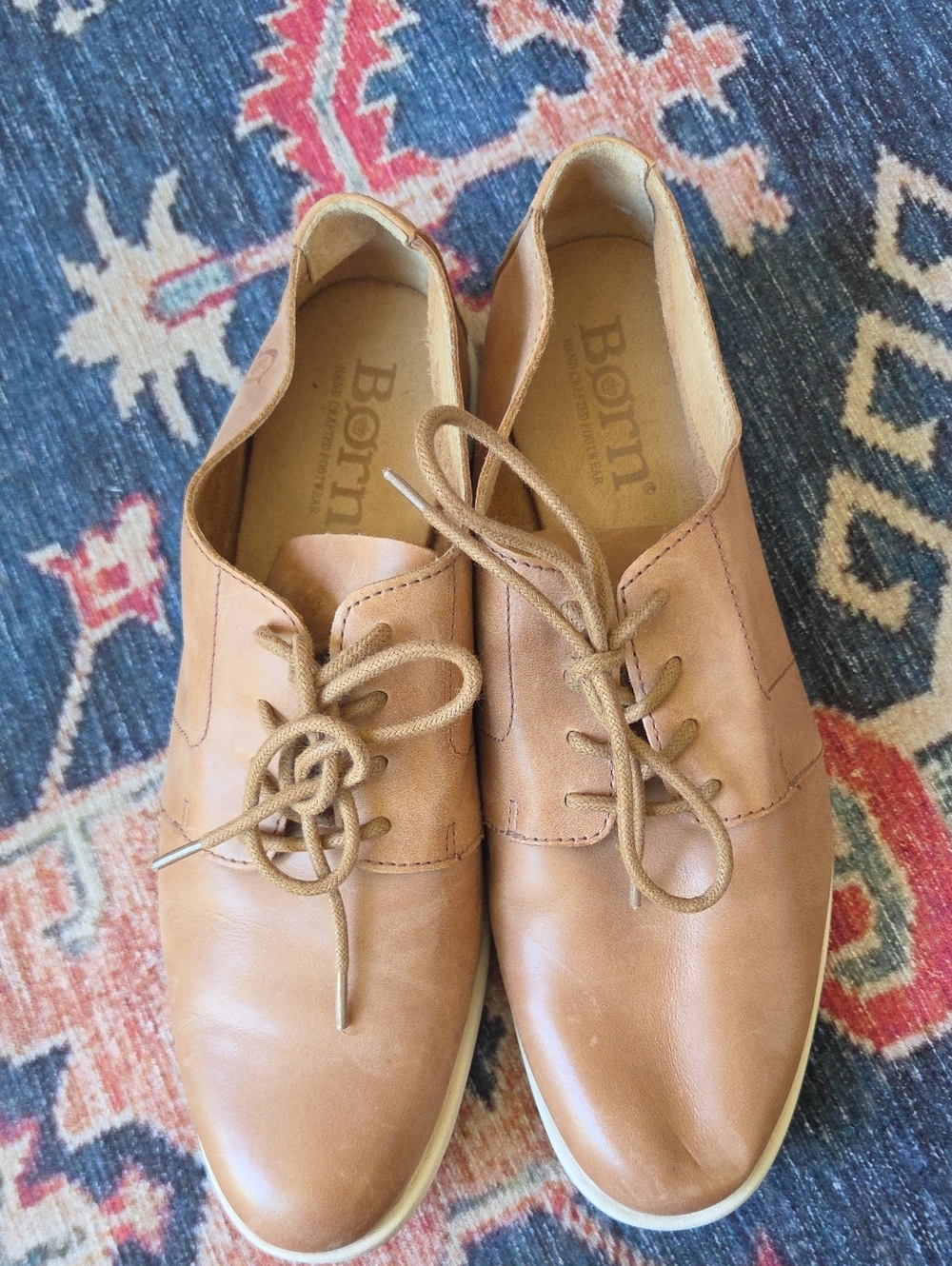 Born Womens Light Brown Leather Derby Oxford Shoes